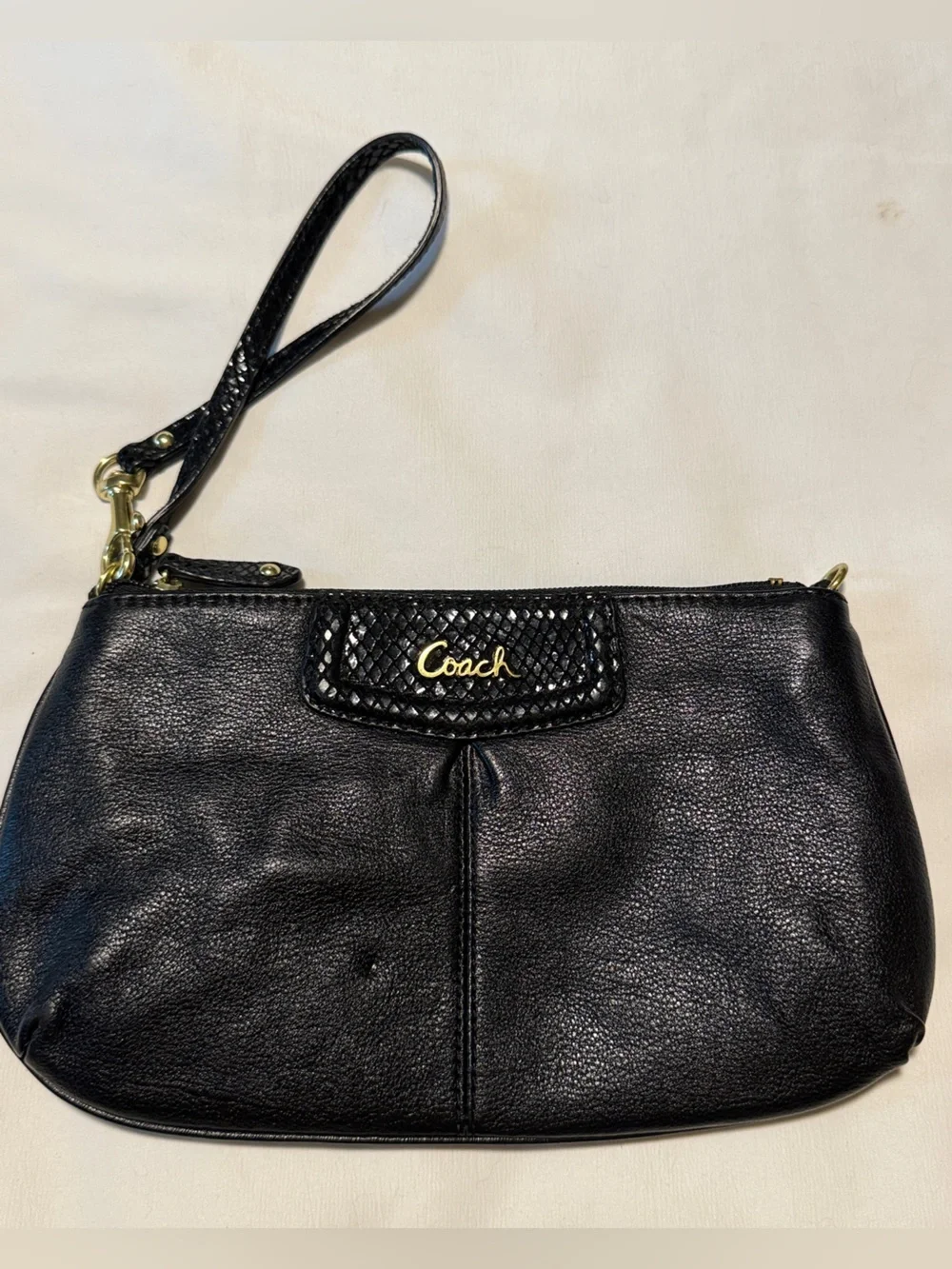Coach Black Pebbled Leather Convertible Clutch Shoulder Bag Ashley